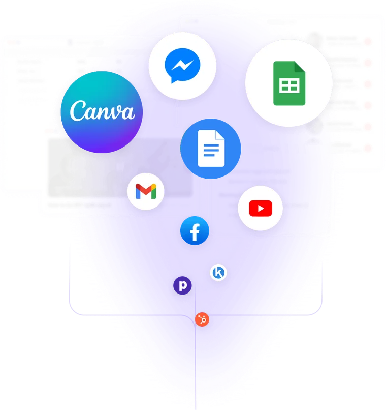 Messenger, Google Sheets, Canva, Google Docs, Gmail, YouTube, Facebook and more, all funnelling into one app.